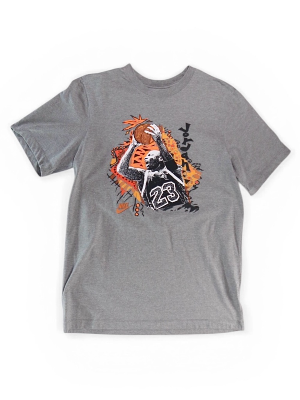 Jordan Nike Men's Gray Graphic Basketball T-Shirt - Orange Accent